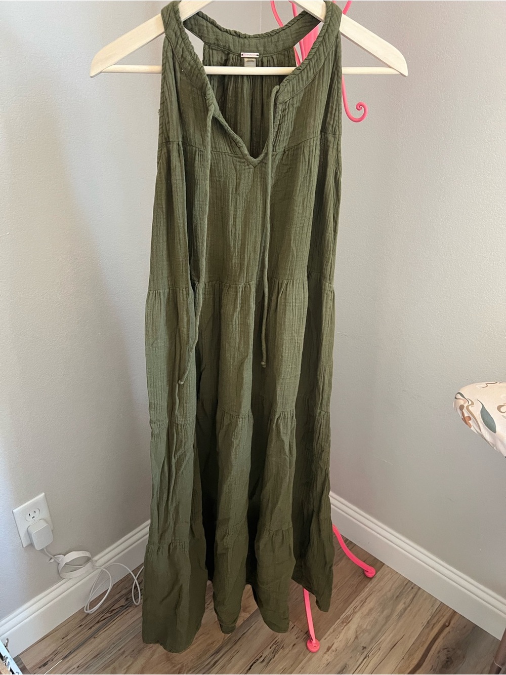 T Tahari Olive Green Tiered Dress